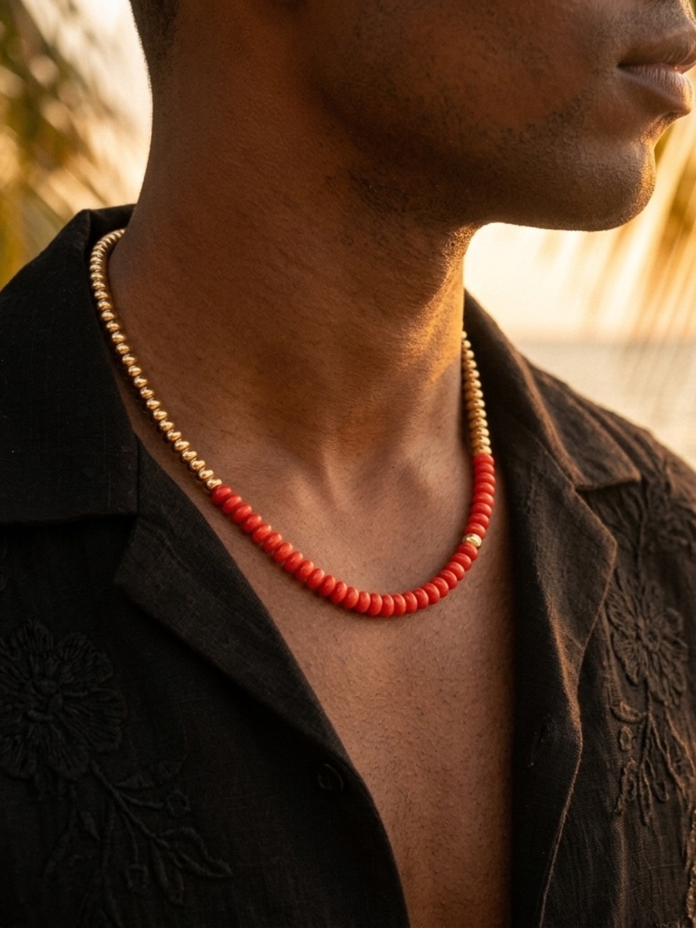 Altius Red Coral & Gold Plated Beaded Necklace • 18" • Handmade